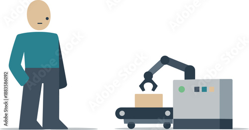 Calm Geometric Coexistence. Calm abstract geometric figure stands beside reduced automated block in wide white space reframing