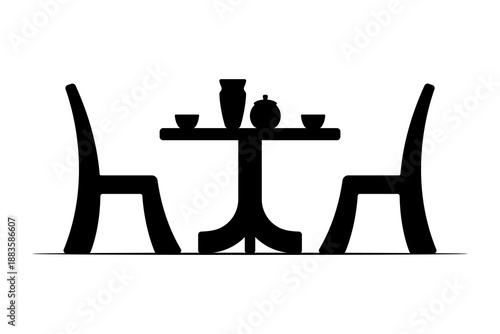 Table and chairs icon. Black silhouette. Front and side view. Vector simple flat graphic illustration. Isolated object on a white background.