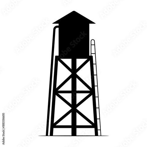 Water tower icon. Black silhouette. Vertical front and side views. Vector simple flat graphic illustration. Isolated object on a white background.