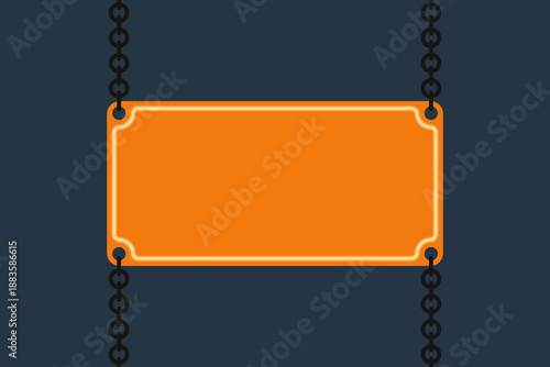 Sign on chains. Plate. Colored silhouette. Front view. Vector simple flat graphic illustration. Isolated object on a blue background. Isolate.