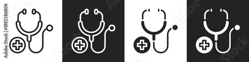 Stethoscope Line And Solid Icon In White And Black Background