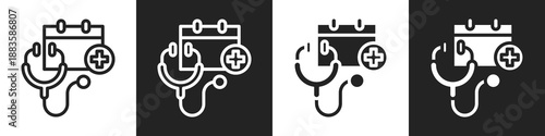 Medical Appointment Line And Solid Icon In White And Black Background