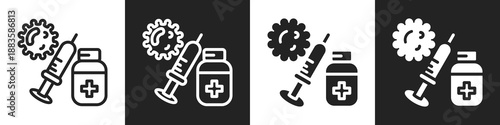 Vaccine Line And Solid Icon In White And Black Background