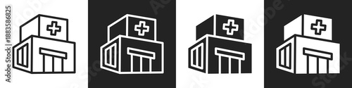 Hospital Line And Solid Icon In White And Black Background
