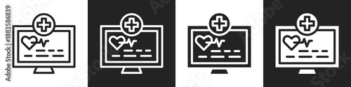 Monitor Line And Solid Icon In White And Black Background