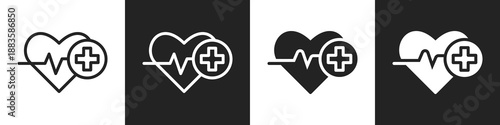 Heart Rate Line And Solid Icon In White And Black Background