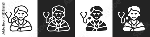 Doctor Line And Solid Icon In White And Black Background