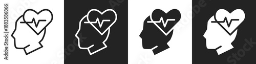 Mental Health Line And Solid Icon In White And Black Background