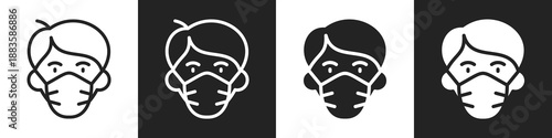 Face Mask Line And Solid Icon In White And Black Background
