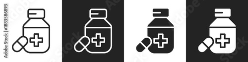 Medicine Line And Solid Icon In White And Black Background