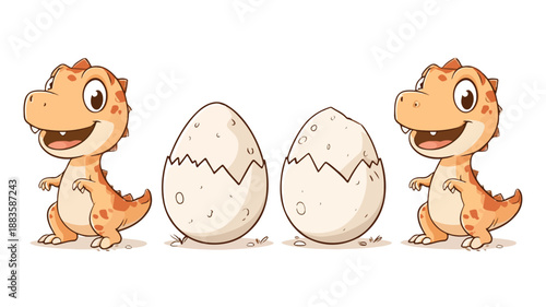 Adorable Dinosaur Cartoon Egg Hatch Vector with Outline Isolated Image