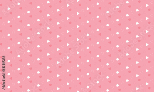 斜めに傾いた白とピンクのハートマークのピンクのパターン模様