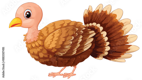 Adorable Turkey Bird Cartoon on White Background for Designs and Projects
