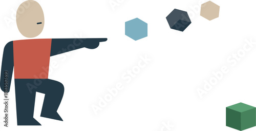 Image Generation. Abstract geometric figure dismisses several assistant blocks into empty space leaving one remaining shape