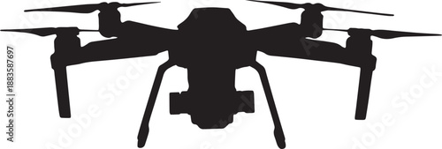 Drone Silhouette in Modern Minimalist Style with High Contrast Lighting on Isolated White Background for Technology Advertising