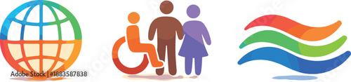 Inclusive Symbol Trio. Social equity theme portrayed through clear inclusion symbols, three symbolic icons arranged horizontally