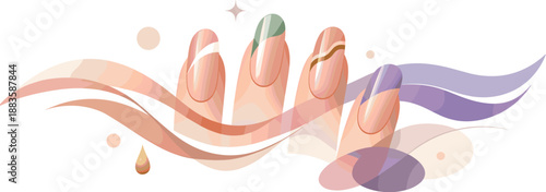 Elegant Nail Art Illustration. Abstract beauty composition expressing nail art through flowing lines, curves, and decorative color