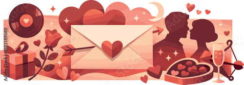 Retro Valentine Aesthetic. Classic Valentine aesthetics expressed through bold shapes and soft nostalgia, modern flat vector