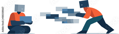 Image Generation. Second abstract geometric figure appears holding slowed aligned block while rapid blocks continue past first