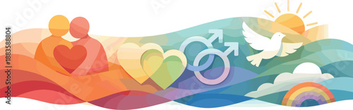 Pride's Abstract Embrace. Abstract pride-inspired composition expressing love, freedom, and acceptance through flowing color