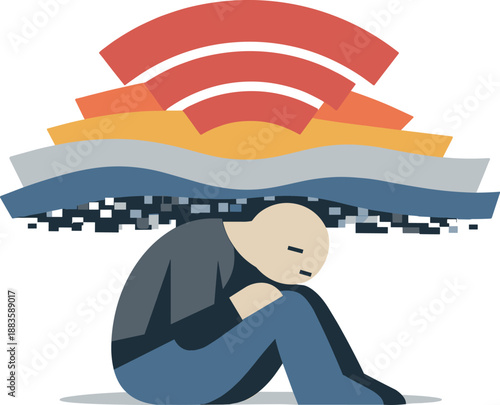 Image Generation. Single abstract geometric figure compressed beneath layered signal shapes revealing pressure and reduced clarity