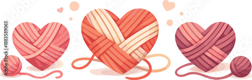 Abstract Yarn Hearts. Abstract yarn hearts expressing warmth through intertwined strands and soft depth, modern flat vector
