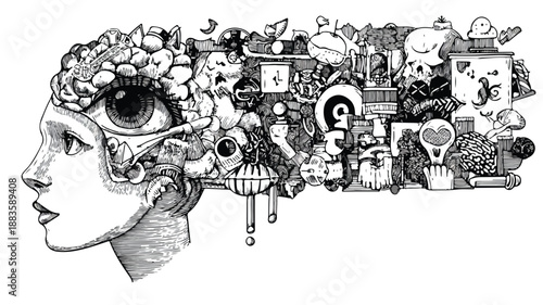 Elegant Psychiatry Line Art Design Vector Art and Illustration