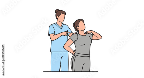 Physiotherapist teaches patient essential neck and shoulder stretches
