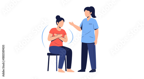 Empathetic doctor listens to worried patient holding chest in distress