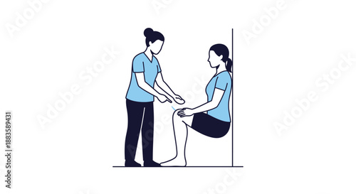 Physiotherapist guiding patient performing key strength training isometric wall squat