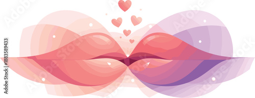 Romantic Shapes Converge. Abstract romantic composition symbolizing kisses through converging shapes and soft glowing motion,