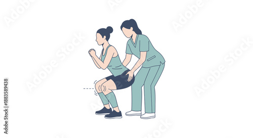 Therapist guiding patient doing safe squat exercise for knee recovery