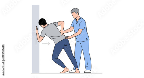 Expert physical therapist guides man performing back extension exercise