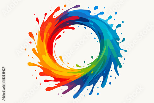 Colorful Abstract Splash. Vibrant splash of colorful paint forming an abstract circular shape, bold vector illustration and