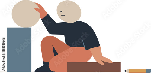 Minimal Geometric Figure. Abstract geometric human figure arranging few large minimal shapes into clear configuration suggesting