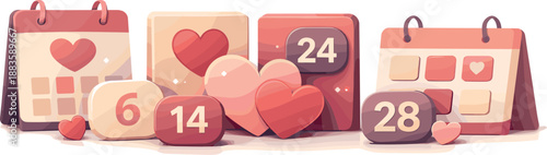 Love Calendar Design. Abstract romantic scene built from calendar blocks, rounded date tiles, and heart-shaped accents, modern