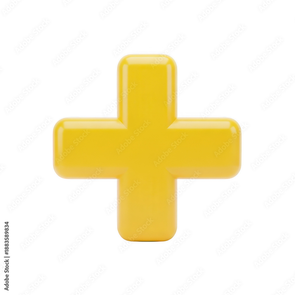 Fototapeta premium Bright yellow plus sign isolated on transparent background