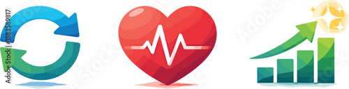 Symbols of Positive Change. Social improvement theme portrayed through clear change symbols, three symbolic icons arranged