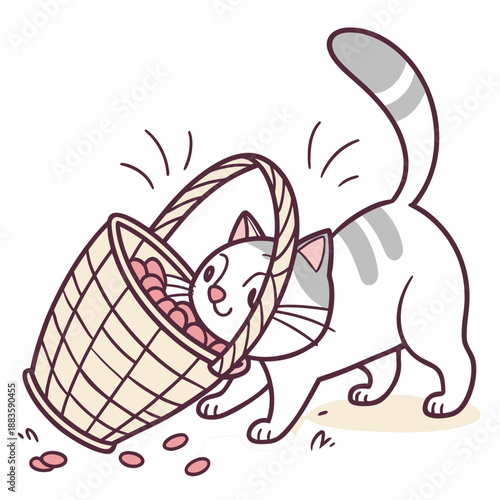 Funny Cat Too Big for Basket – Humorous Vector Illustration