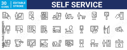 Self service web line icon. Kiosk, Online Support Portal, convenience.