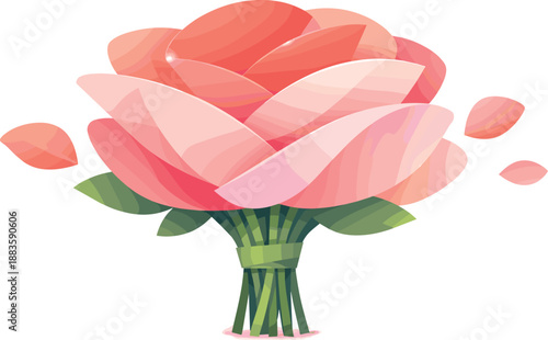 Abstract Rose Bundle. Abstract rose petals layered into a contemporary bundled arrangement, modern flat vector illustration