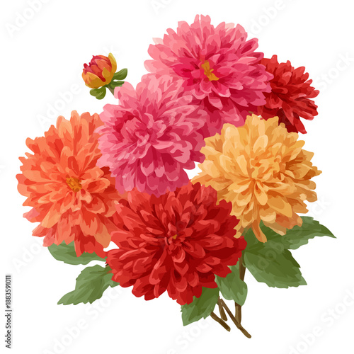 Dahlia Bouquet, rendered in a minimalist 2D flat vector icon style against a pure white backdrop