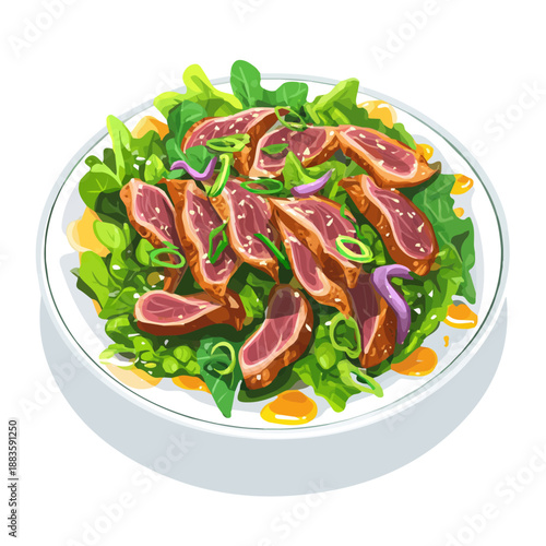 Minimal 2D flat vector of a Peking Duck Salad, icon-style illustration on a white background