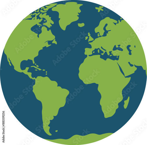 Stylized Planet Earth Illustration Depicting Continents and Oceans, Symbolizing Global Connectivity and Environmental Awareness