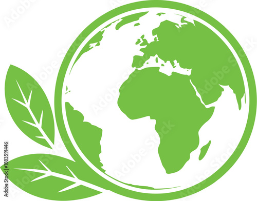 Green Earth Logo with Leaves Symbolizing Eco-Friendly and Sustainability