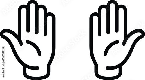 Simple vector line art of two human hands with open palms, signaling a stop or welcome gesture