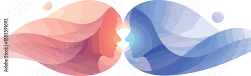 Soulmate Connection Illustration. Abstract composition expressing soulmate connection through flowing shapes and shared center,