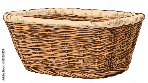 Wicker Basket Isolated Clipart Vector Art and Illustration
