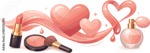 Makeup Hearts Abstract. Abstract beauty romance scene expressing hearts through flowing cosmetic textures and curves, modern flat