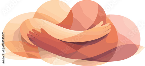 Hug Vibes Abstract. Abstract emotional composition symbolizing hugs through overlapping shapes and calm visual flow, modern flat